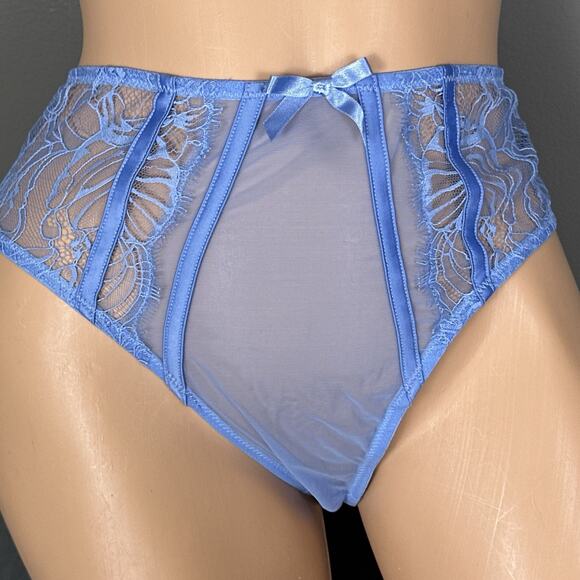 Playful Promises Fallon High Waist Lace & Mesh Briefs Panty US Size 8 UK 12 Blue - Picture 8 of 9